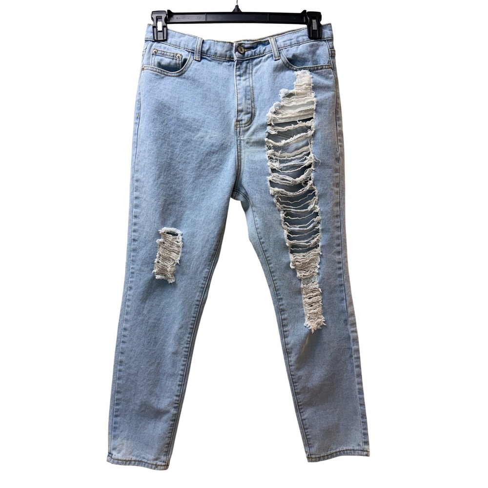 Womens Distressed Skinny Jeans Size 30 Light Wash Ripped Stretch Denim